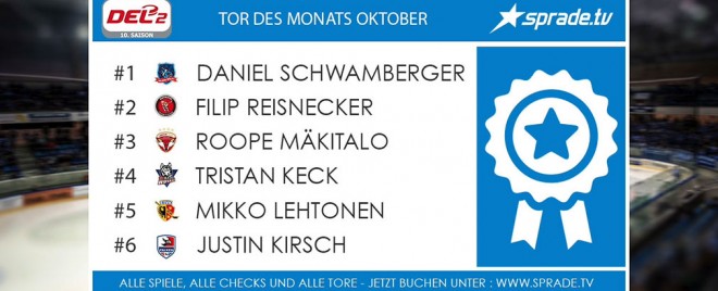 DEL2 sucht das Tor des Monats Oktober powered by SpradeTV